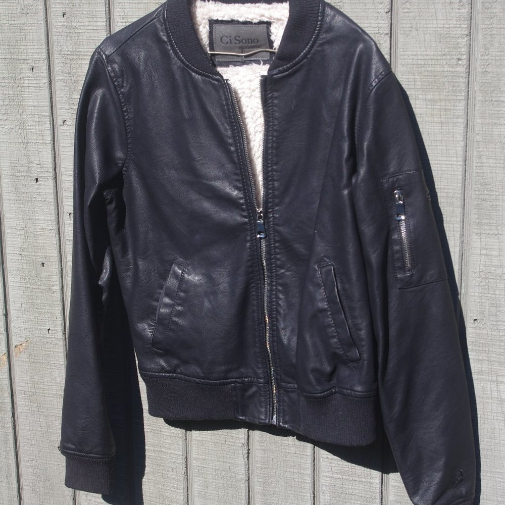 CI SONO BY CAVALINI BLACK JACKET- BLACK FAUX  LEATHER SIZE-LARGE
